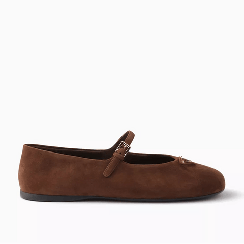 Prada Suede Ballerinas For Women - Brown - BEAUTY BAR