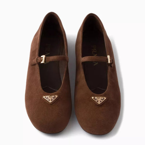 Prada Suede Ballerinas For Women - Brown - BEAUTY BAR