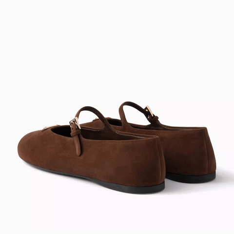 Prada Suede Ballerinas For Women - Brown - BEAUTY BAR