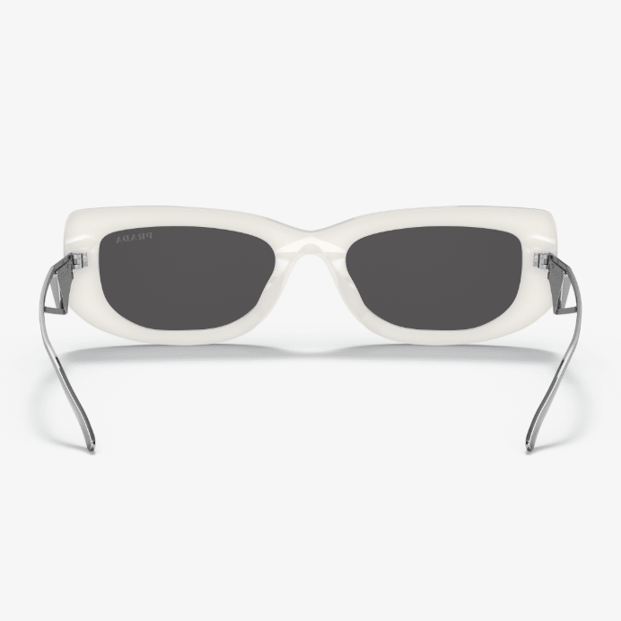 Prada Symbole White Frame Sunglasses With Silver Triangle Logo 4
