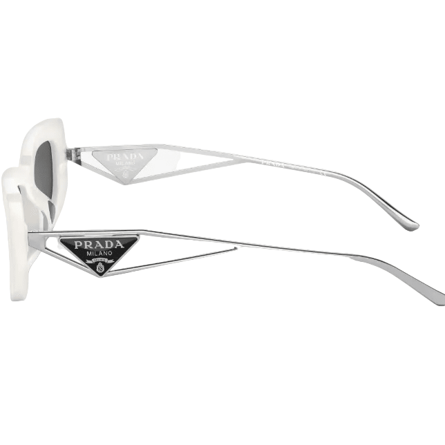 Prada Symbole White Frame Sunglasses With Silver Triangle Logo 3