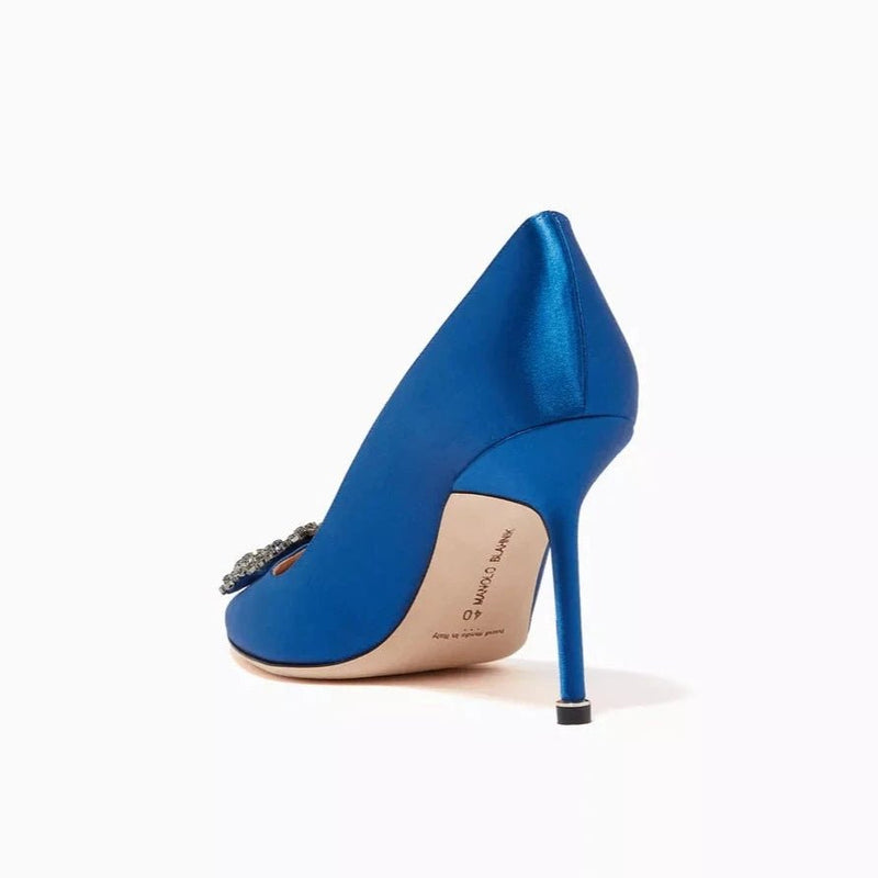 Manolo Blahnik Hangisi Blue Satin Jewel Buckle Pumps 4