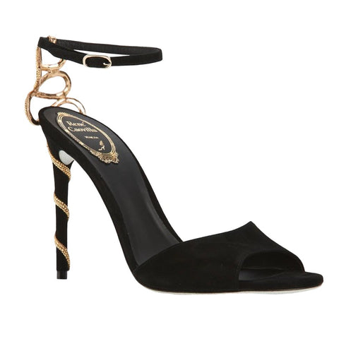 René Caovilla Sandals | Margot Crystal Leather Sandals Black/Gold - BEAUTY BAR