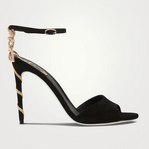 René Caovilla Sandals | Margot Crystal Leather Sandals Black/Gold - BEAUTY BAR