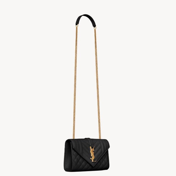 Saint Laurent Envelope Small Quilted Grain De Poudre Embossed Leather Bag Black 2