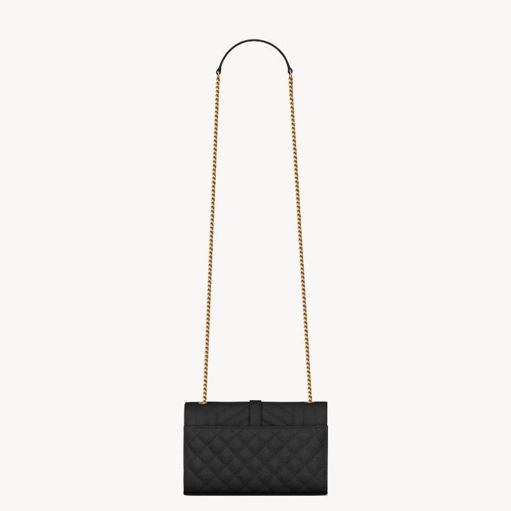 Saint Laurent Envelope Small Quilted Grain De Poudre Embossed Leather Bag Black 4