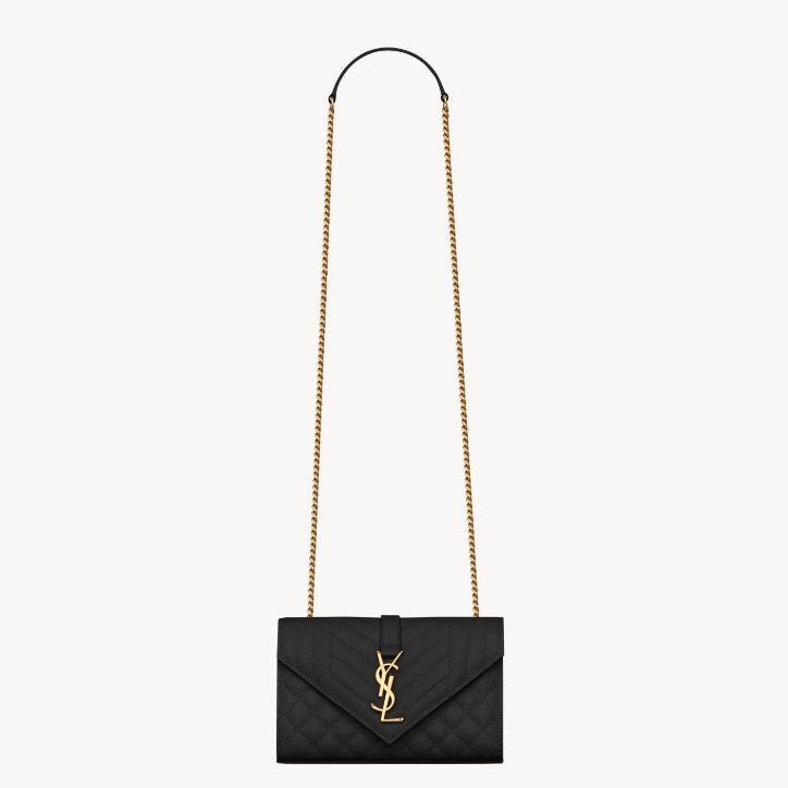 Saint Laurent Envelope Small Quilted Grain De Poudre Embossed Leather Bag Black 1