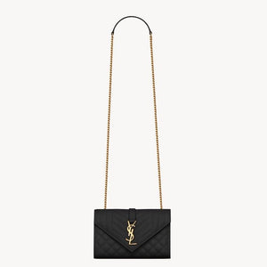 Saint Laurent Envelope Small Quilted Grain De Poudre Embossed Leather Bag Black