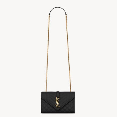 Saint Laurent Envelope Small Quilted Grain De Poudre Embossed Leather Bag Black