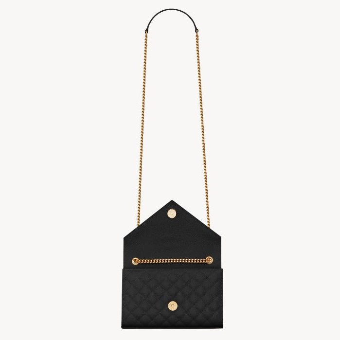 Saint Laurent Envelope Small Quilted Grain De Poudre Embossed Leather Bag Black 3