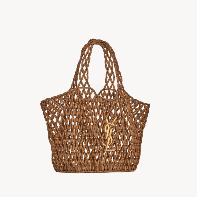 Saint Laurent Icare Medium in Wood Beads Light Wood And Brick 6