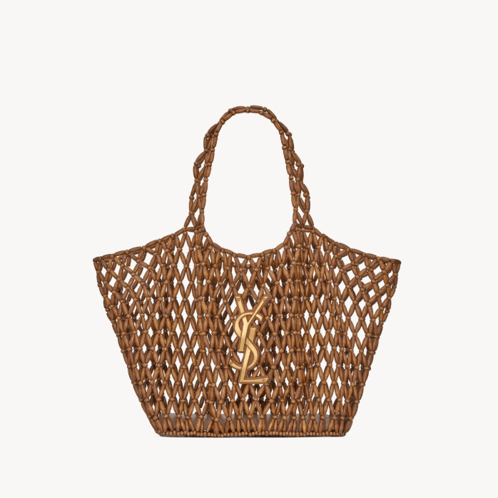 Saint Laurent Icare Medium in Wood Beads Light Wood And Brick 3