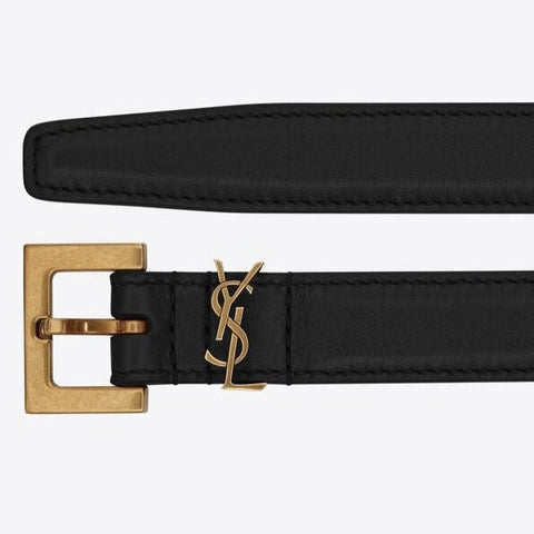 Saint Laurent Monogram Square-Buckle Narrow Belt In Black - BEAUTY BAR