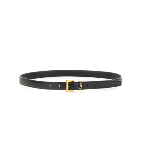 Saint Laurent Monogram Square-Buckle Narrow Belt In Black - BEAUTY BAR