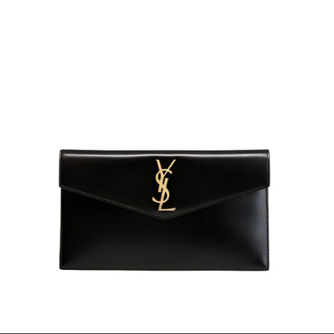 Saint Laurent Uptown Medium Shiny Smooth Calfskin Pouch Clutch Bag - BEAUTY BAR