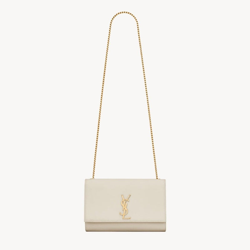 Saint Laurent White Grain De Poudre Monogram Kate Belt Bag