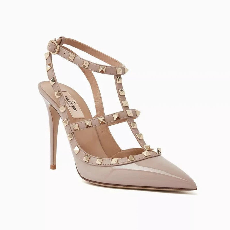 Valentino Beige Patent Leather Rockstud Pumps