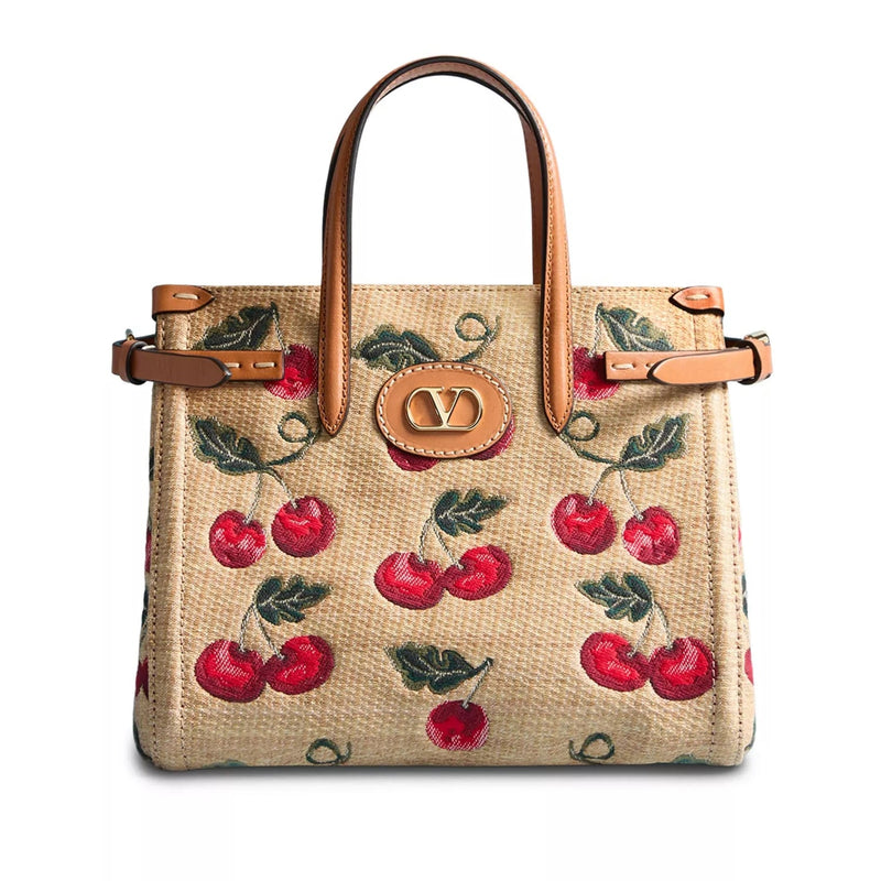 Valentino Garavani Antibes Small Cherryfic VLogo Raffia Shopping Tote Bag 2