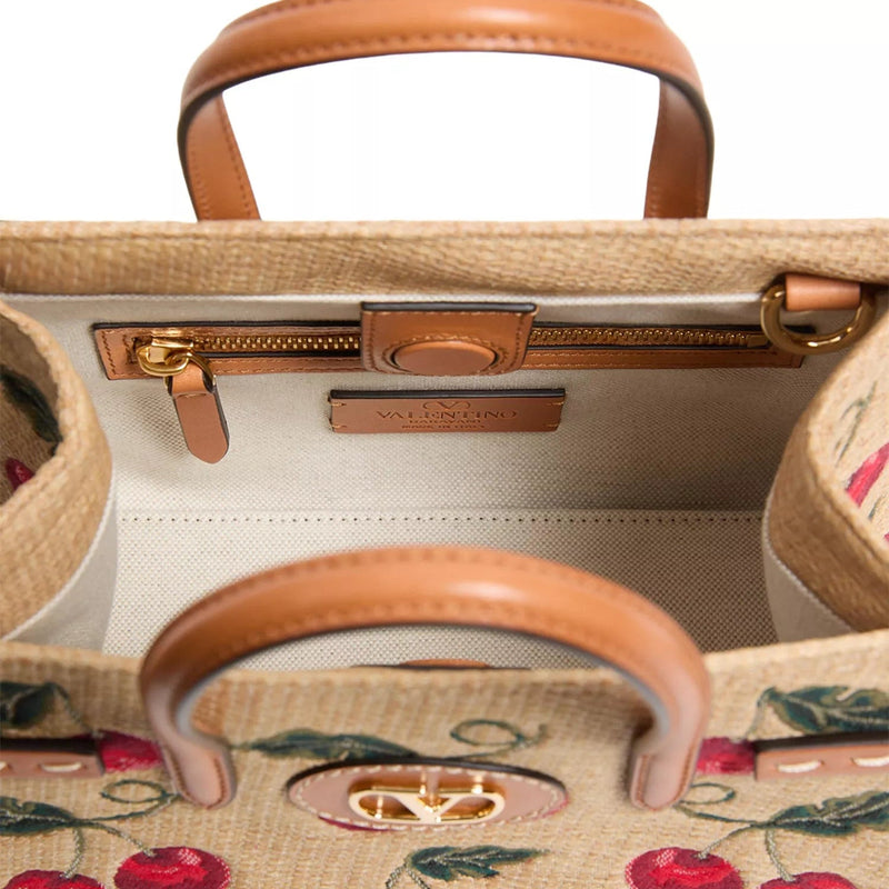 Valentino Garavani Antibes Small Cherryfic VLogo Raffia Shopping Tote Bag 5