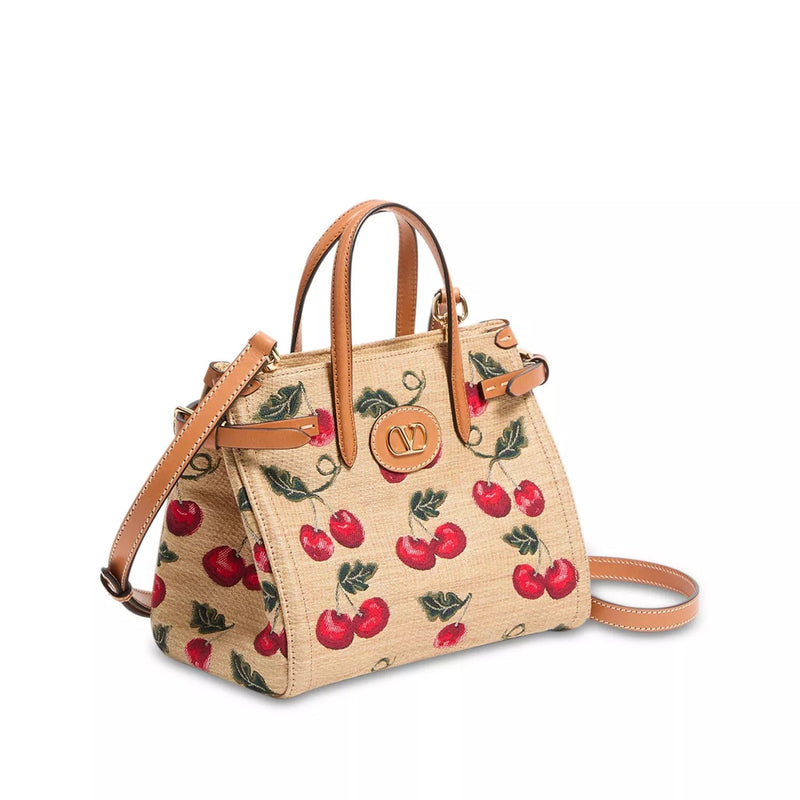 Valentino Garavani Antibes Small Cherryfic VLogo Raffia Shopping Tote Bag 3