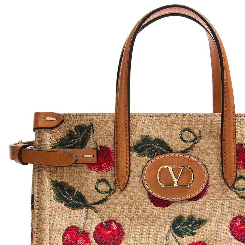 Valentino Garavani Antibes Small Cherryfic VLogo Raffia Shopping Tote Bag 6