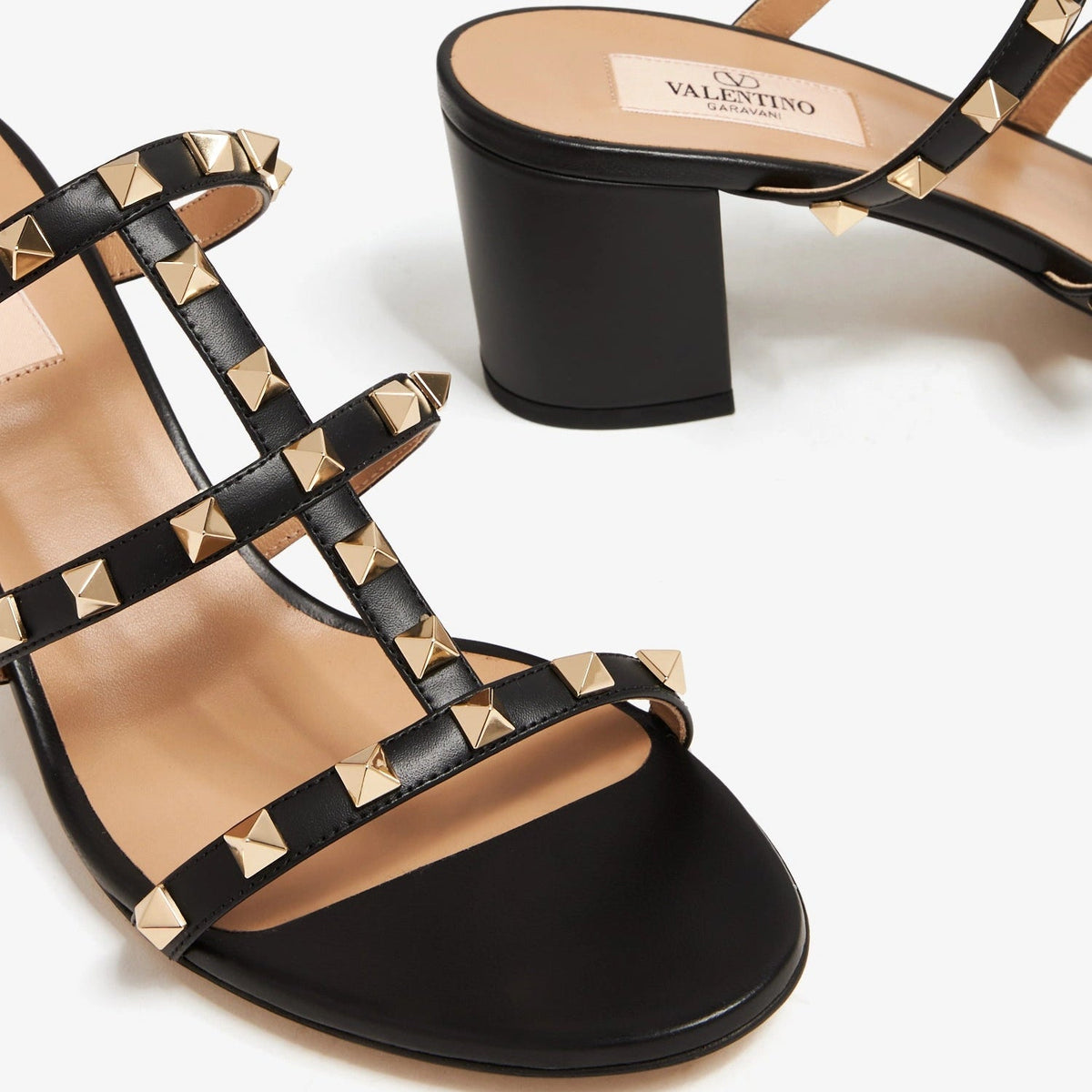 Valentino Garavani Black Leather Rockstud 60mm Block Heel Sandals 4