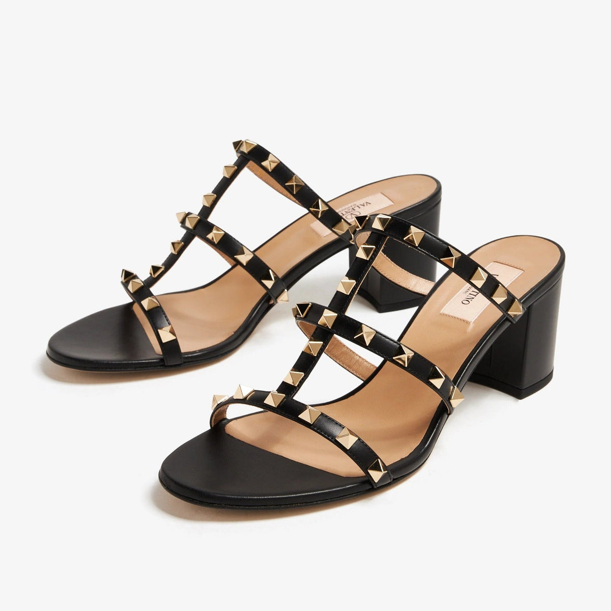 Valentino Garavani Black Leather Rockstud 60mm Block Heel Sandals 2