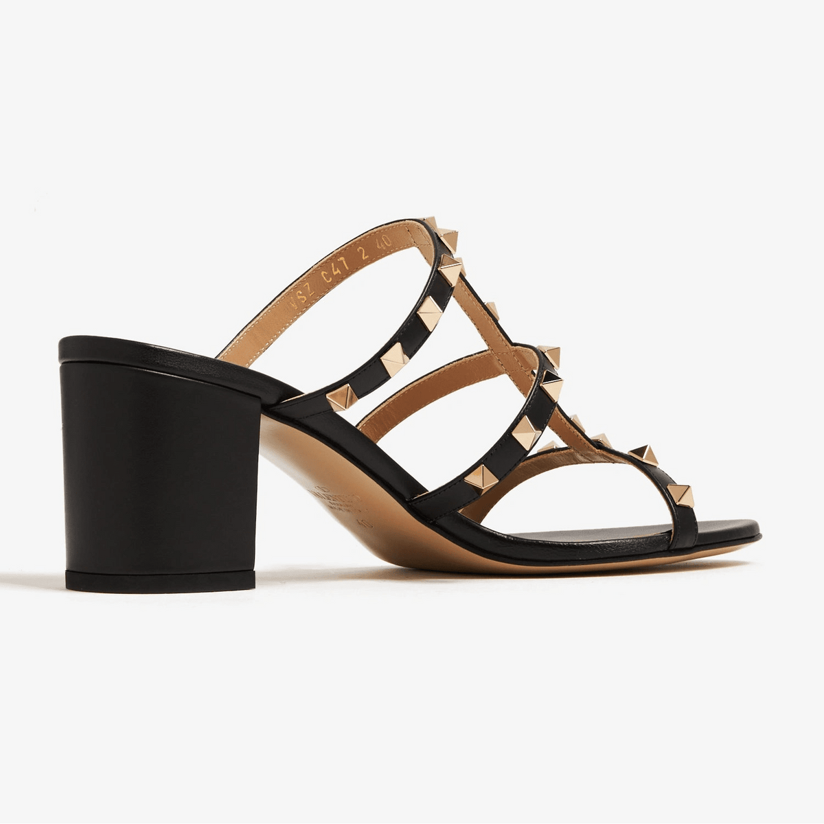 Valentino Garavani Black Leather Rockstud 60mm Block Heel Sandals 3