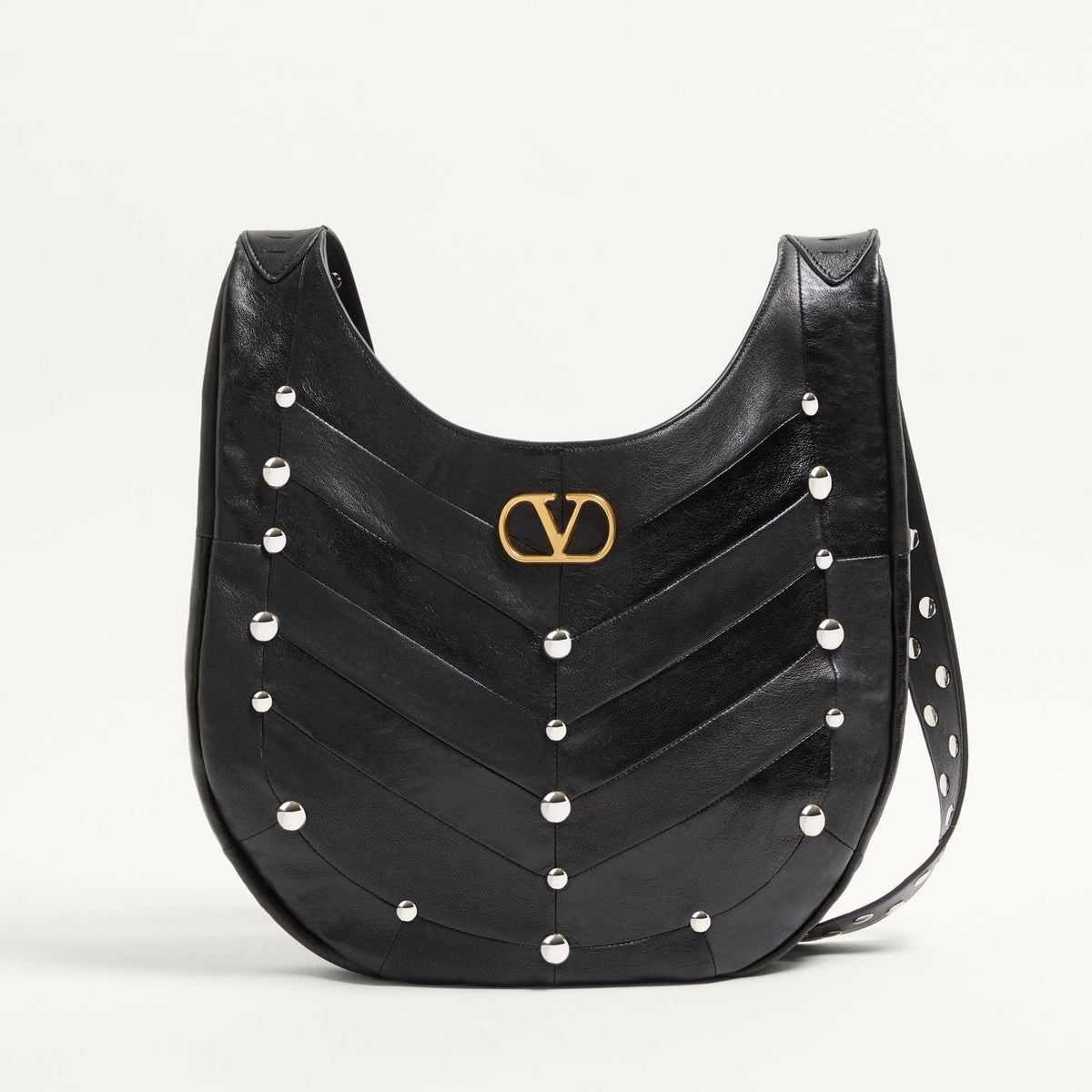 Valentino Garavani Hobo Bag In Chevron-Patterned Nappa Leather With Studs 1