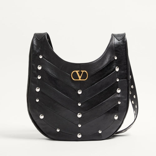 Valentino Garavani Hobo Bag In Chevron-Patterned Nappa Leather With Studs - BEAUTY BAR