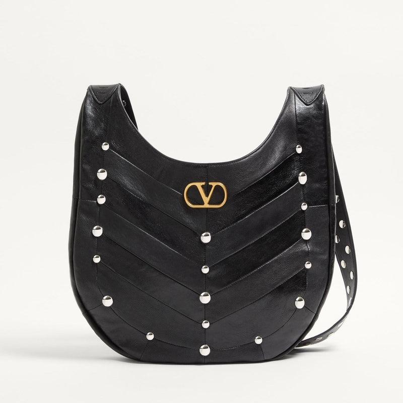 Valentino Garavani Hobo Bag In Chevron-Patterned Nappa Leather With Studs