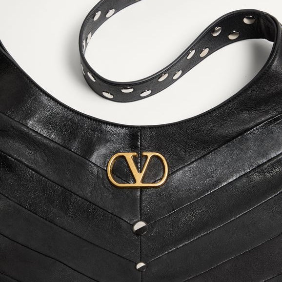 Valentino Garavani Hobo Bag In Chevron-Patterned Nappa Leather With Studs 3