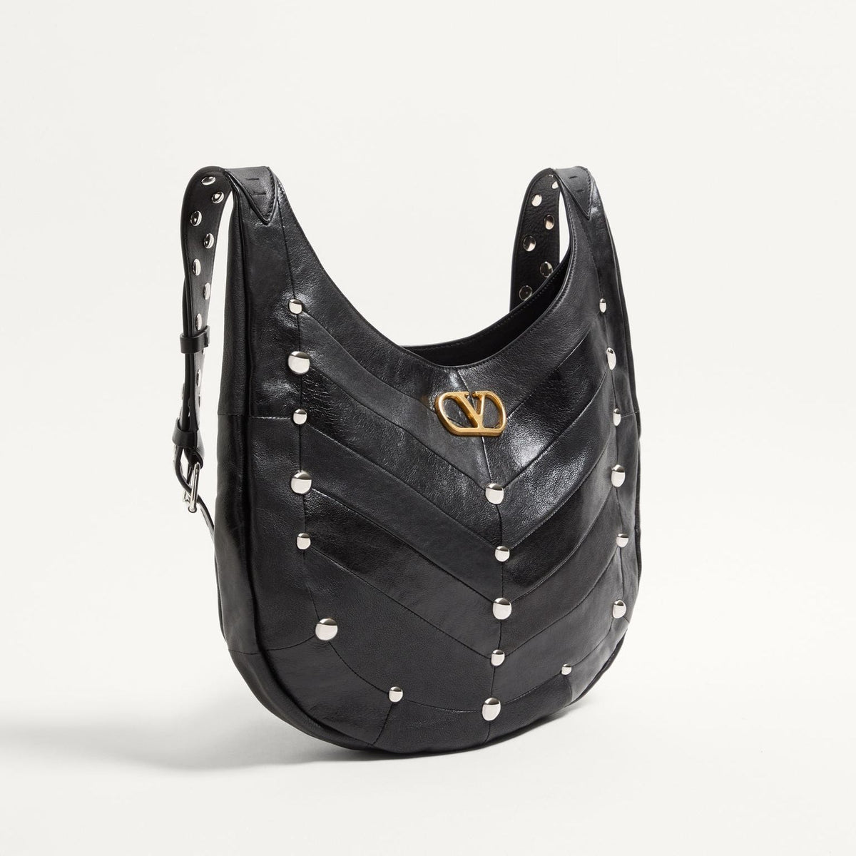 Valentino Garavani Hobo Bag In Chevron-Patterned Nappa Leather With Studs 4