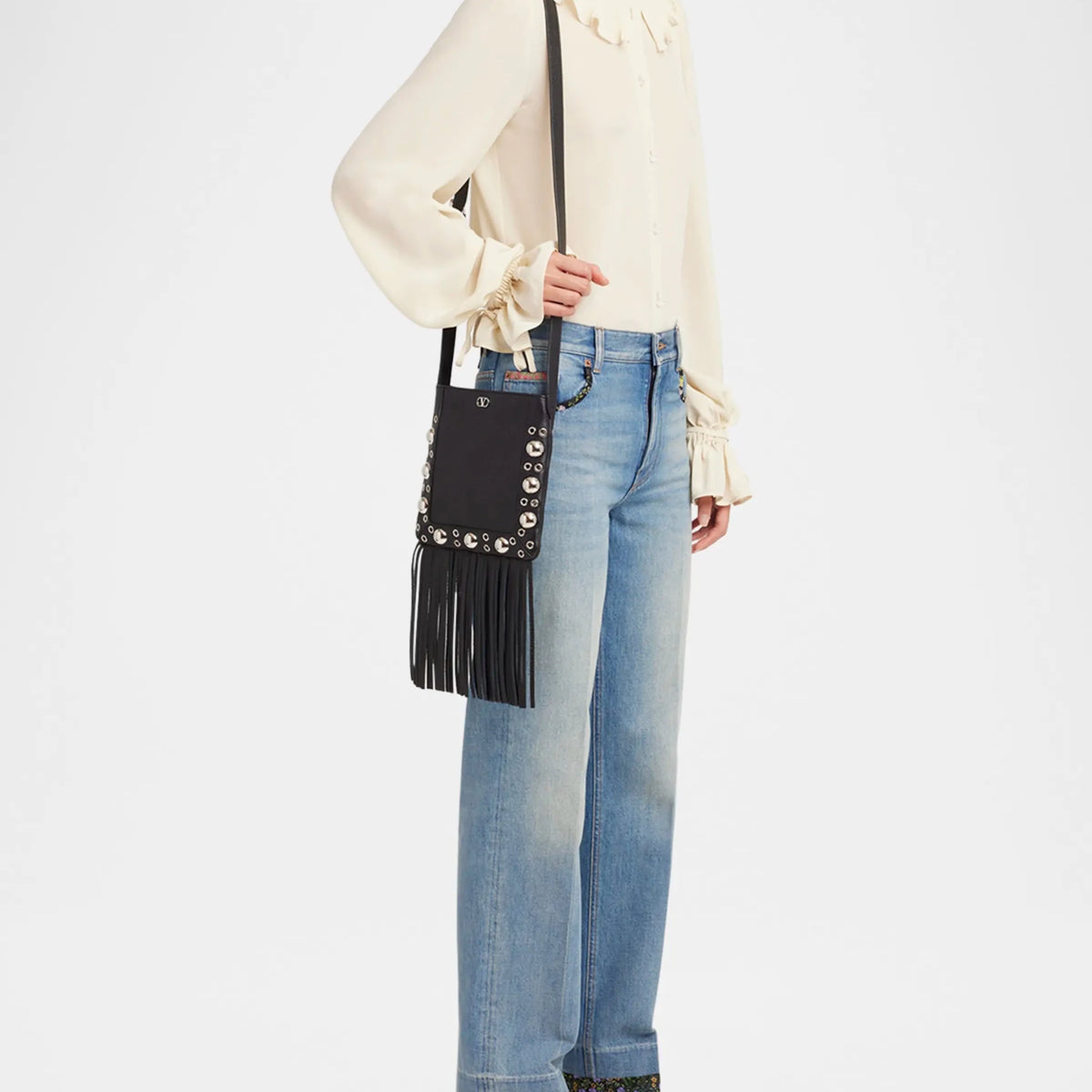 Valentino Garavani Nellcote Fringe Studded Leather Crossbody Bag 4