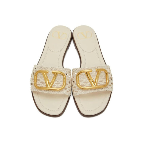 Valentino Garavani Off-White VLogo Slide Sandals - BEAUTY BAR