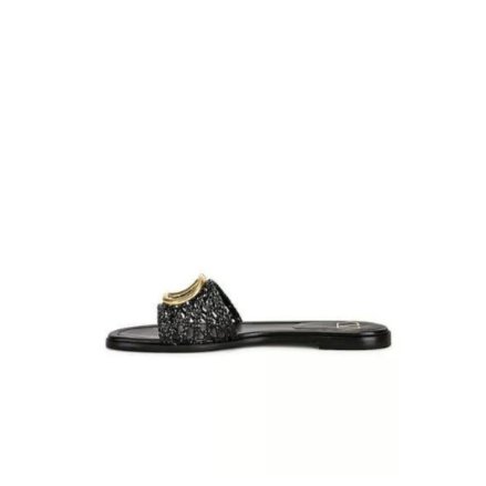 Valentino Garavani V Logo Signature Slides in Nero Black Leather Sandal - BEAUTY BAR