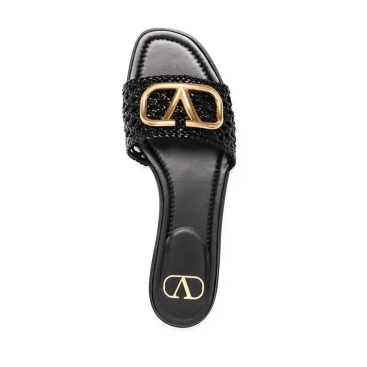 Valentino Garavani V Logo Signature Slides in Nero Black Valentino Garavani V Logo Signature Slides in Nero Black