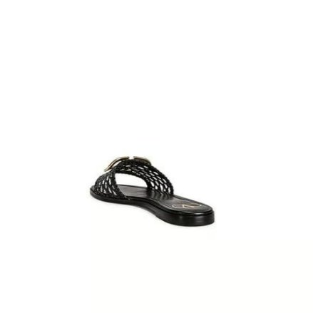 Valentino Garavani V Logo Signature Slides in Nero Black Leather Sandal - BEAUTY BAR