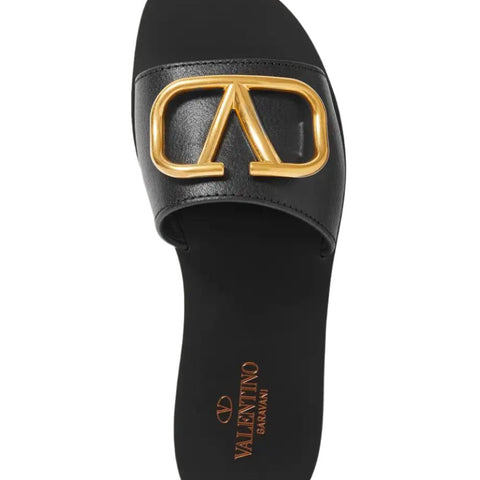 Valentino Garavani V Logo Textured - Leather Slides - BEAUTY BAR