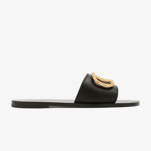 Valentino Garavani V Logo Textured - Leather Slides - BEAUTY BAR