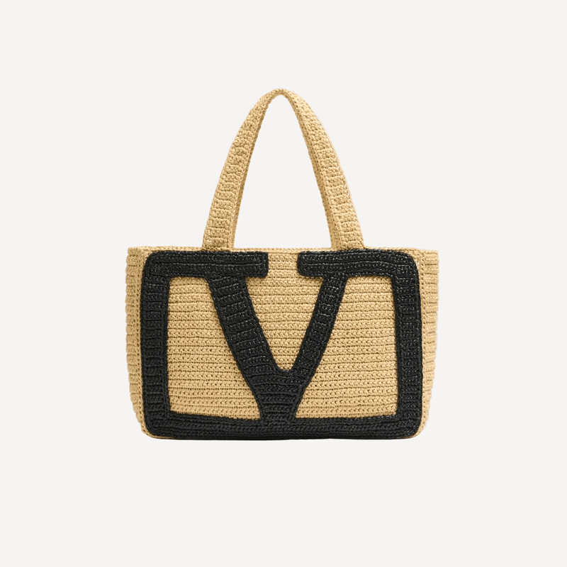 Valentino Garavani Viva Superstar Large Raffia Shopping Bag Natural