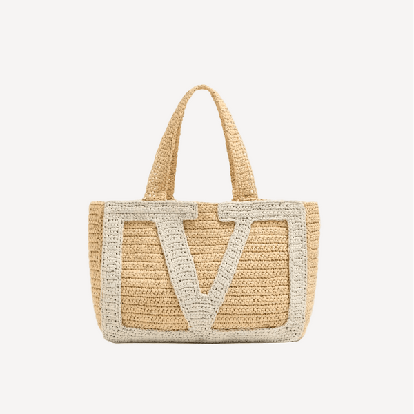 Valentino Garavani Viva Superstar Large Raffia Shopping Bag Natural/Butter