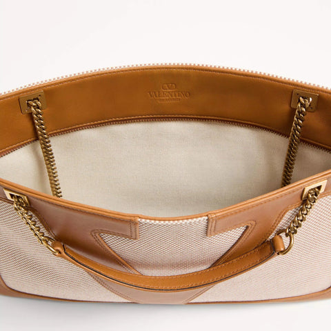 Valentino Garavani Viva Superstar Medium Canvas Shopping Bag Beige - BEAUTY BAR