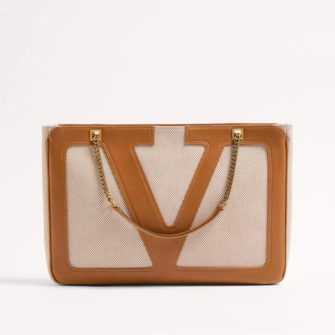 Valentino Garavani Viva Superstar Medium Canvas Shopping Bag Beige - BEAUTY BAR