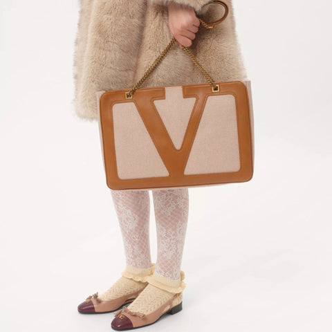 Valentino Garavani Viva Superstar Medium Canvas Shopping Bag Beige - BEAUTY BAR