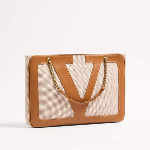 Valentino Garavani Viva Superstar Medium Canvas Shopping Bag Beige - BEAUTY BAR
