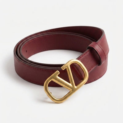 Valentino Garavani VLogo Signature Burgundy Leather Belt