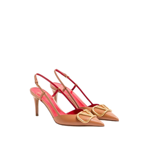Valentino Garavani VLogo Signature Slingback Pumps For Women - Brown - BEAUTY BAR