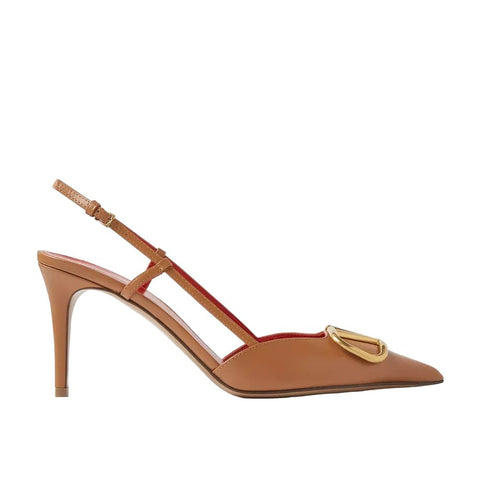 Valentino Garavani VLogo Signature Slingback Pumps For Women - Brown - BEAUTY BAR