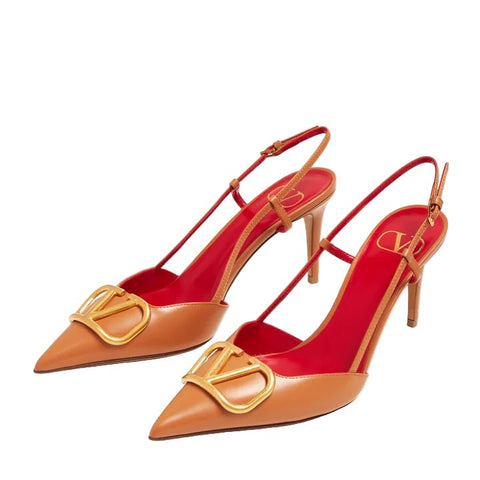 Valentino Garavani VLogo Signature Slingback Pumps For Women - Brown - BEAUTY BAR